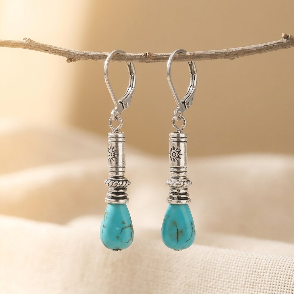 Orecchini Lunghi Vintage Bohemien in Turchese