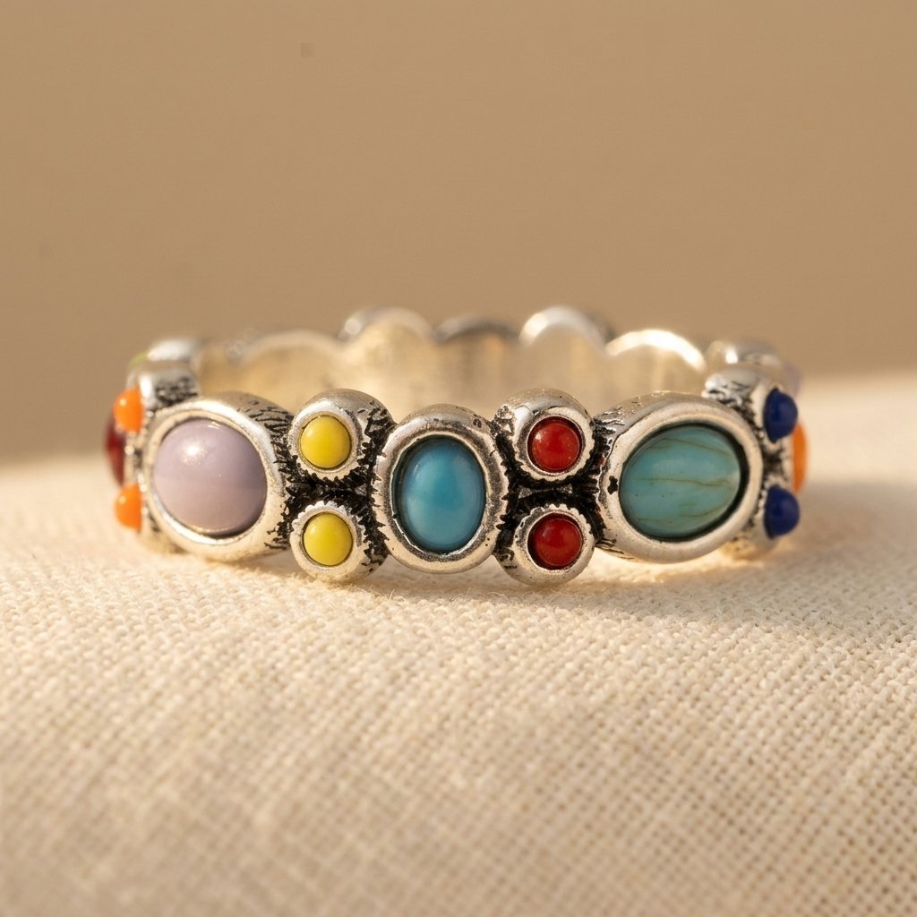 Anello in Turchese Sintetico Colorato Bohemien