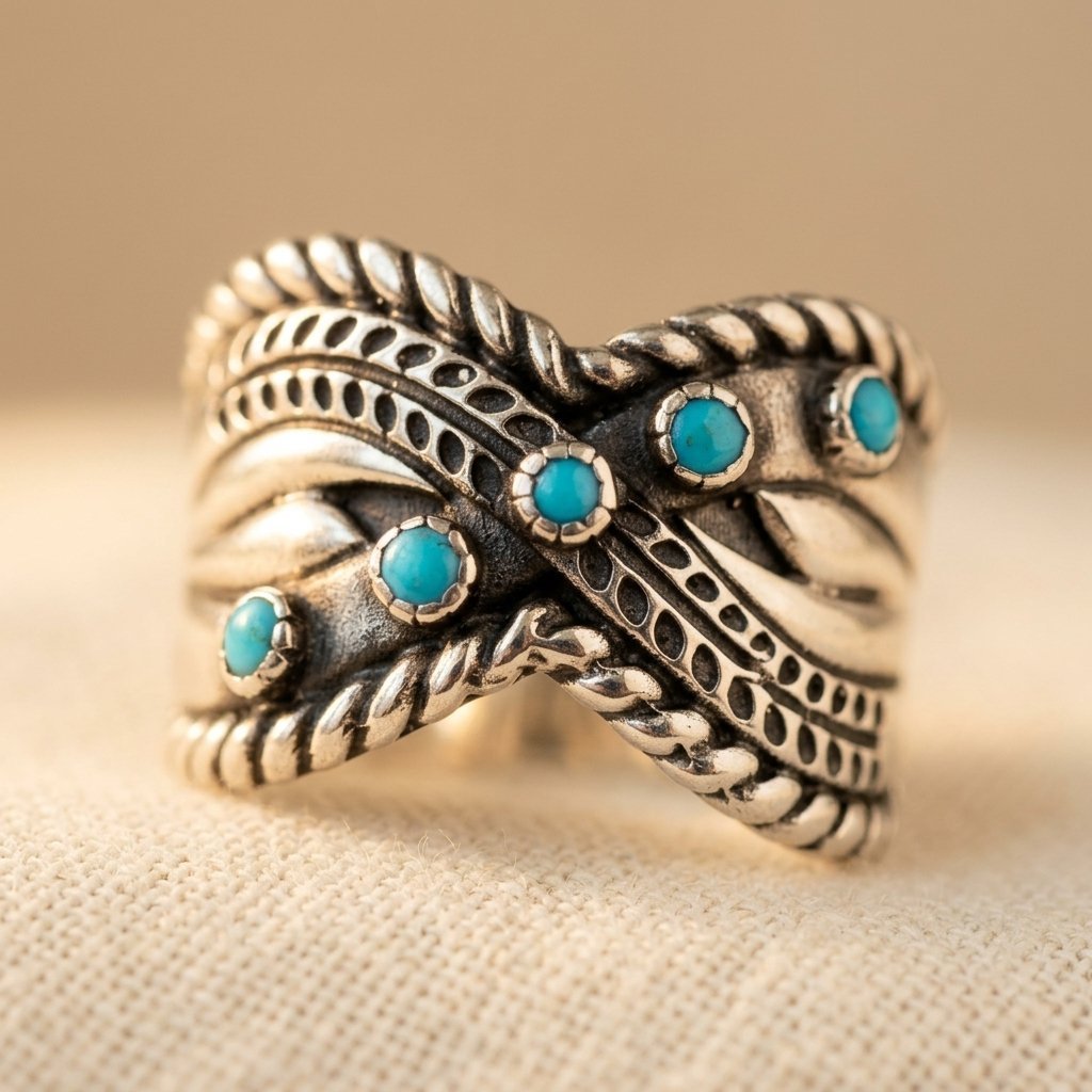 Anello Boho Larghezza con Incastonatura in Turchese Sintetico