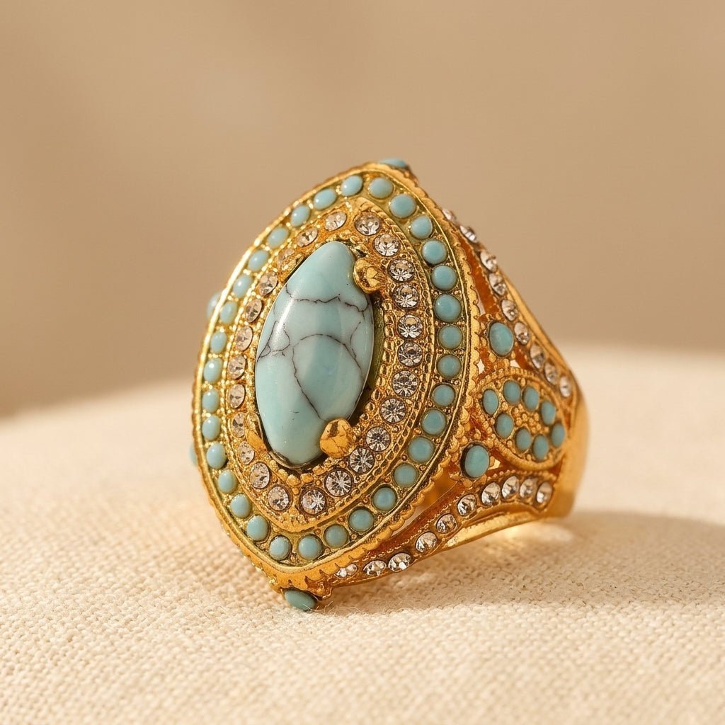 Anello di Lusso Bohemien Vintage in Gemma Sintetica Turchese