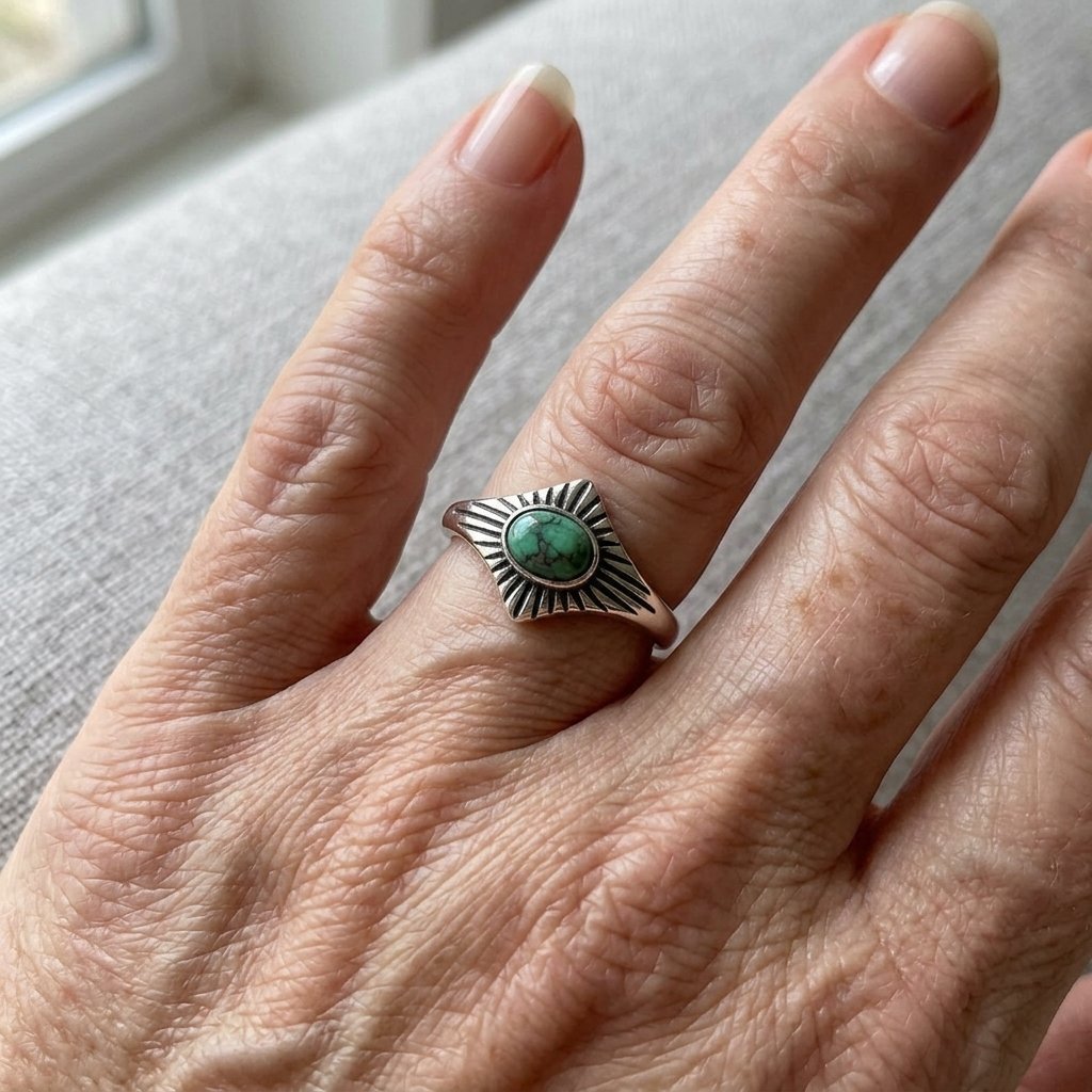 Anello Etnico Retro in Turchese a Forma di Marquise