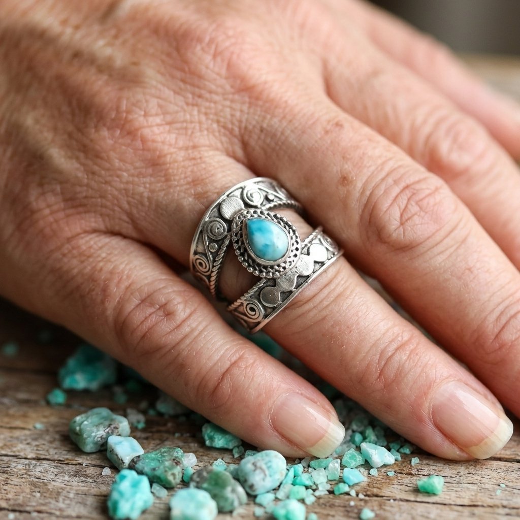 Anello Vintage Bohemien in Rame con Turchese Sintetico