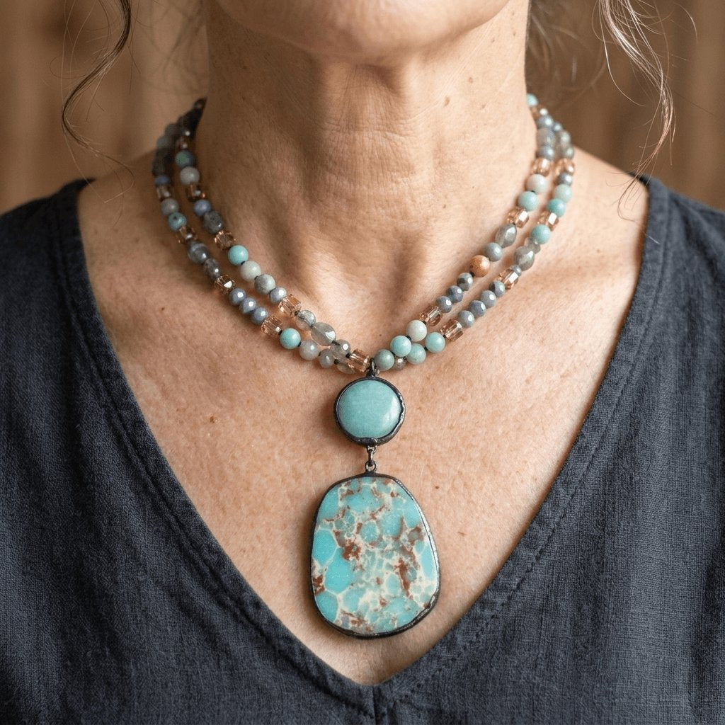 Collana con Pendente in Pietra Naturale Vintage Boho
