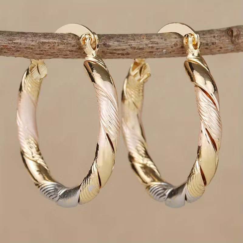 Orecchini Vintage a Cerchio in Oro, Argento e Rosa