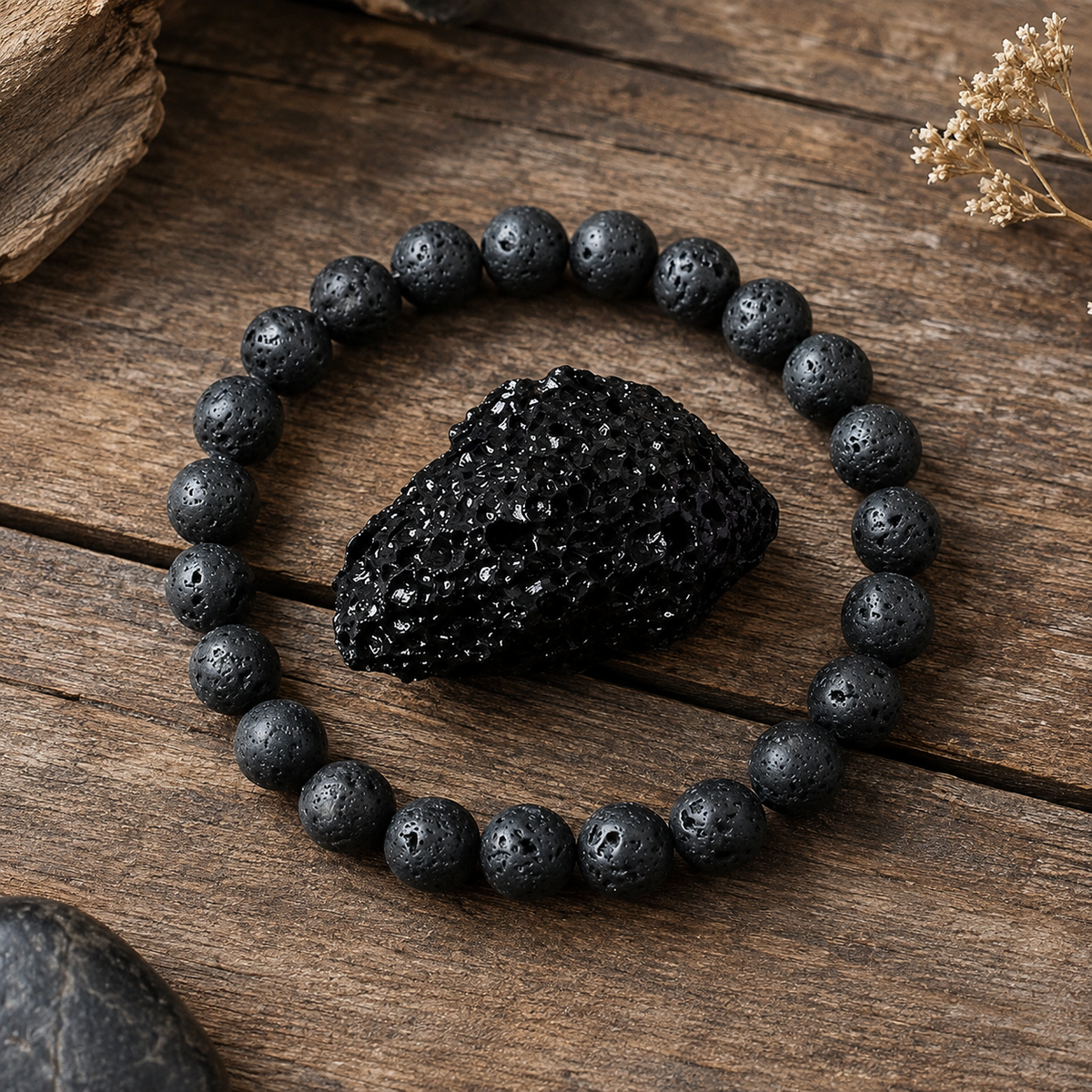 Bracciale in Pietra Lavica per Radicamento, Forza e Calma