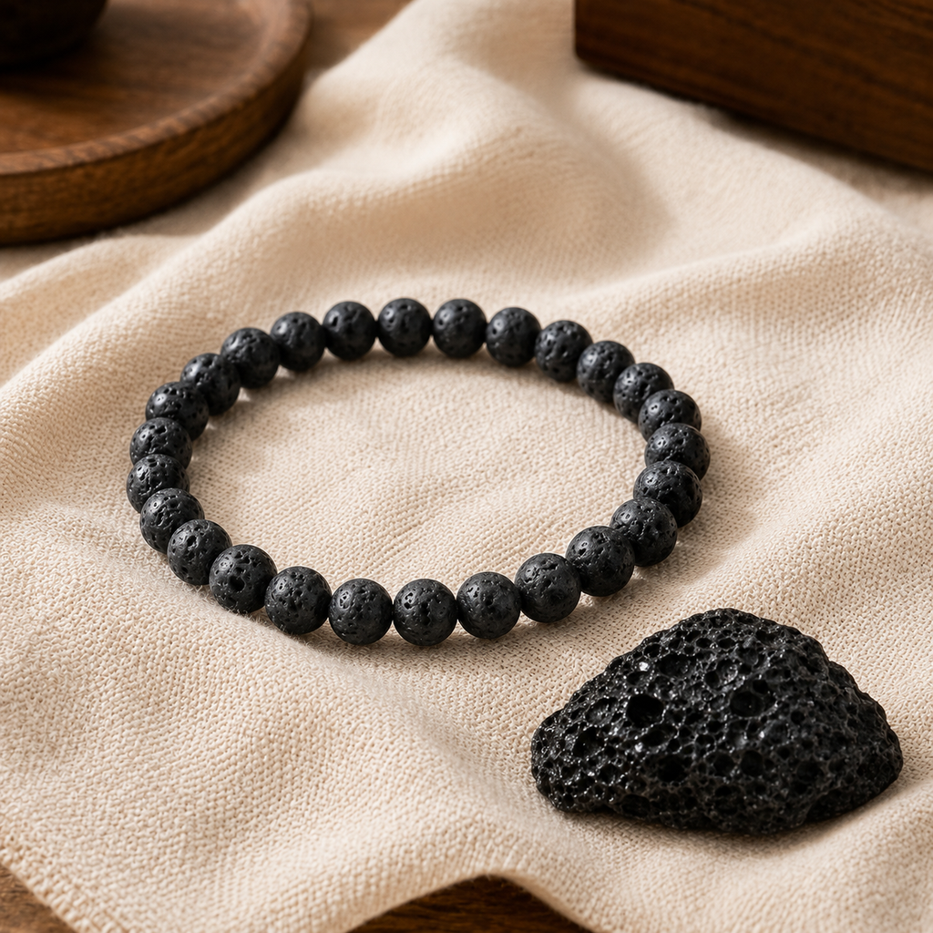 Bracciale in Pietra Lavica per Radicamento, Forza e Calma