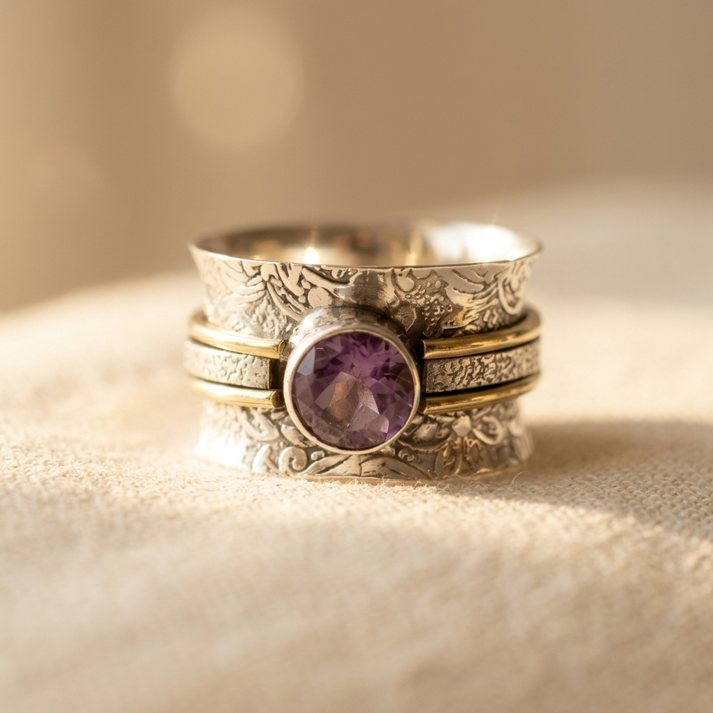 Anello in Cristallo di Ametista Bohemien per Meditazione