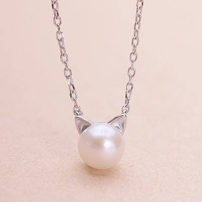 Bellissimo Collana con Gatto di Perla con Orecchini e Anello in Omaggio