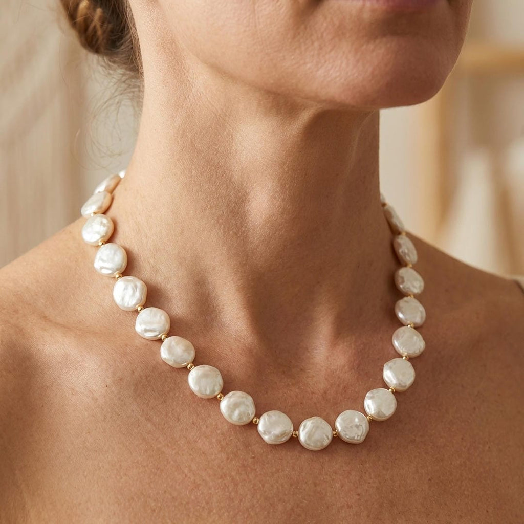 Collana a Strangolo di Perle Coin Barocche