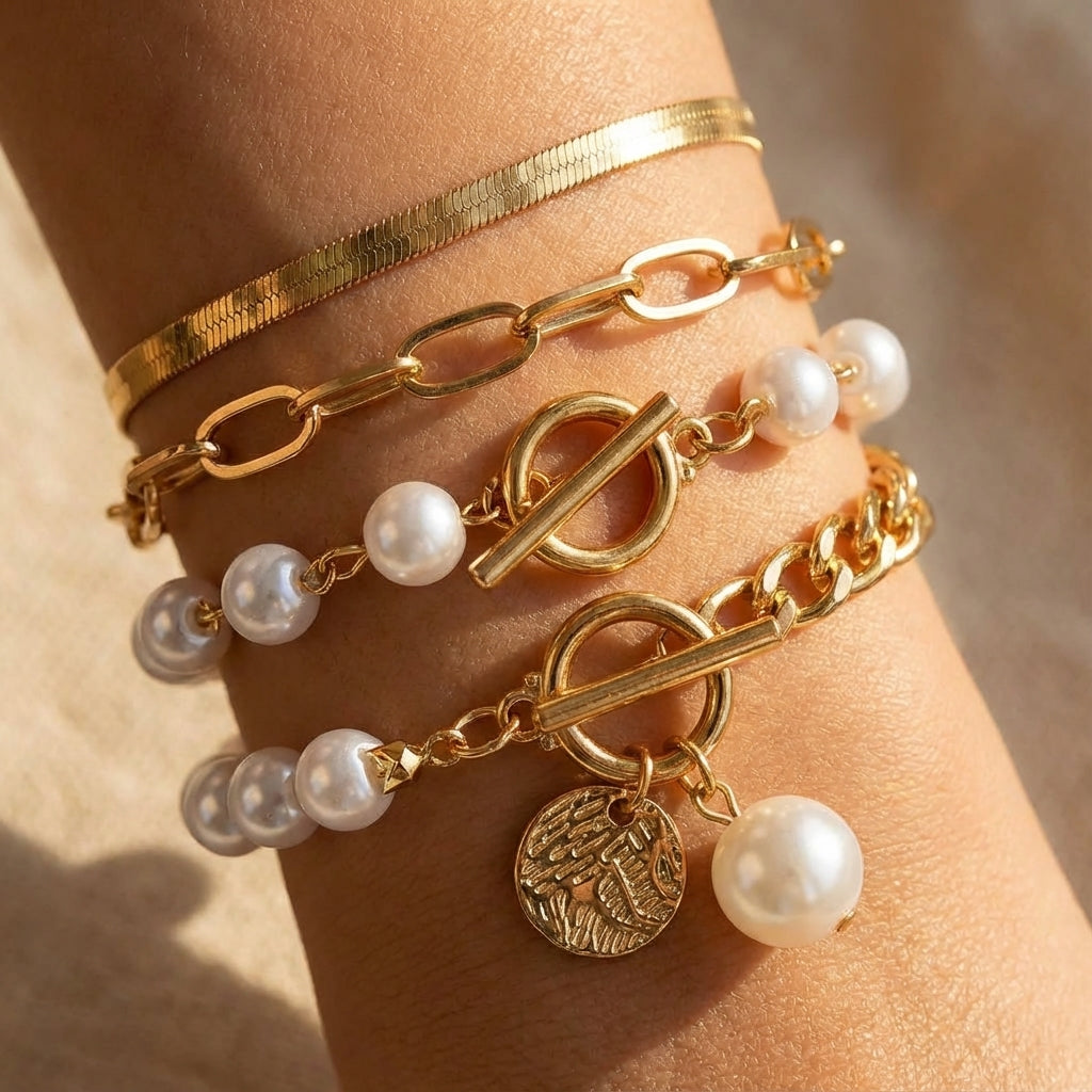 Set di Bracciali di Perle a Strati di Lusso