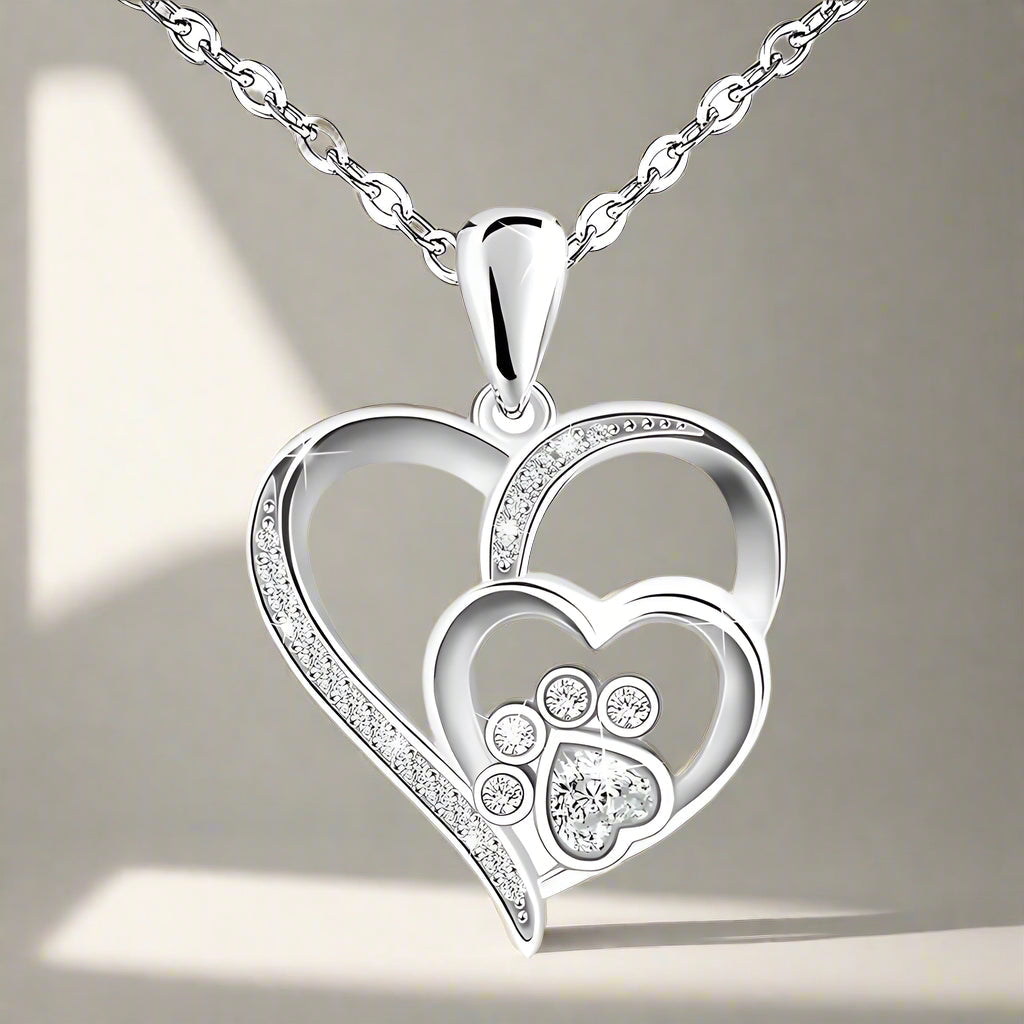 Collana in Argento Sterling con Zampa e Cuore in Zirconia