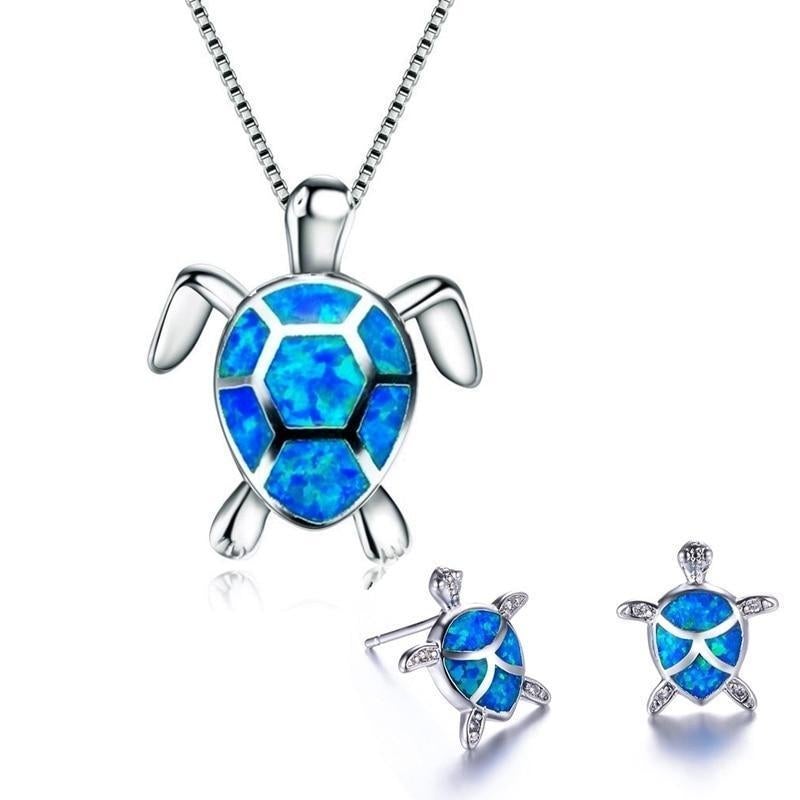 Collana e Orecchini a Tema Tartaruga Marina in Opale e Argento