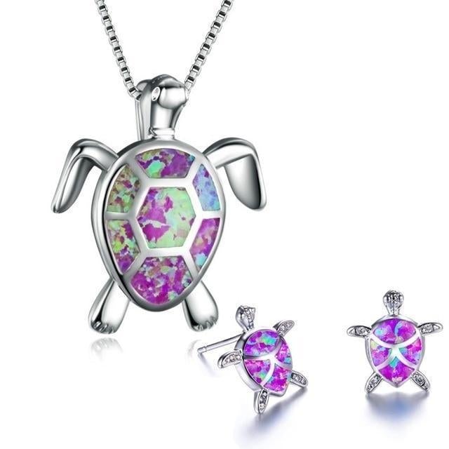 Collana e Orecchini a Tema Tartaruga Marina in Opale e Argento