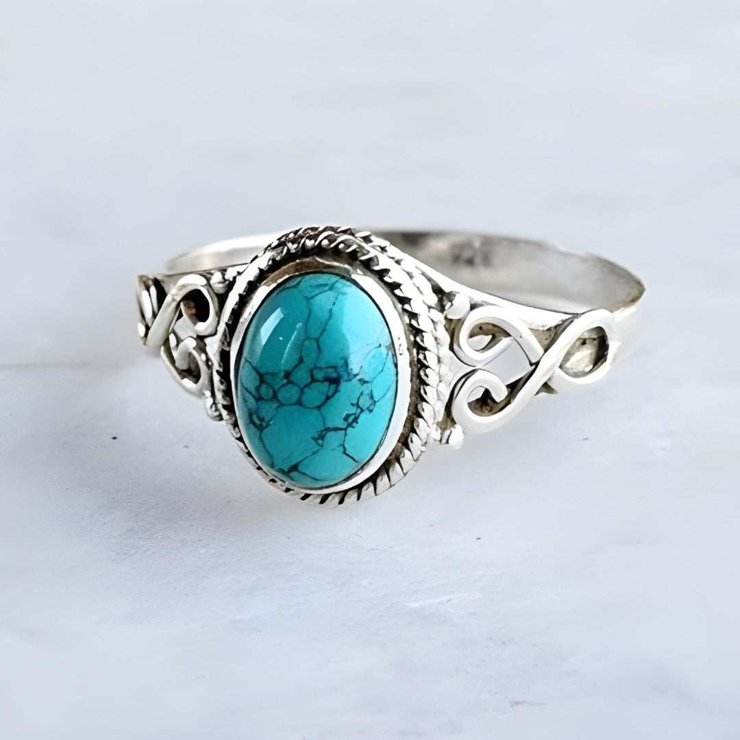 Eleonora™ - Anello Ovale in Argento Sterling con Turchese