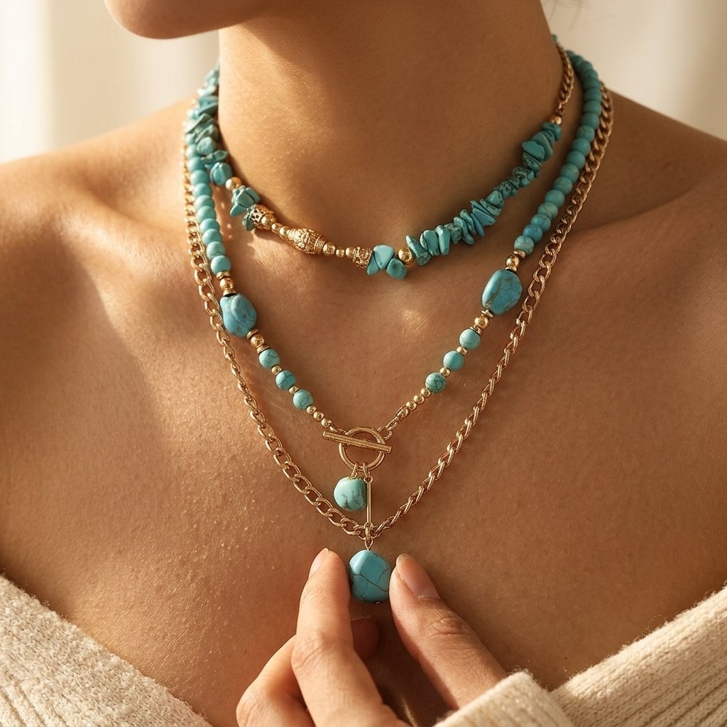 Collana a strati in oro e turchese Boho