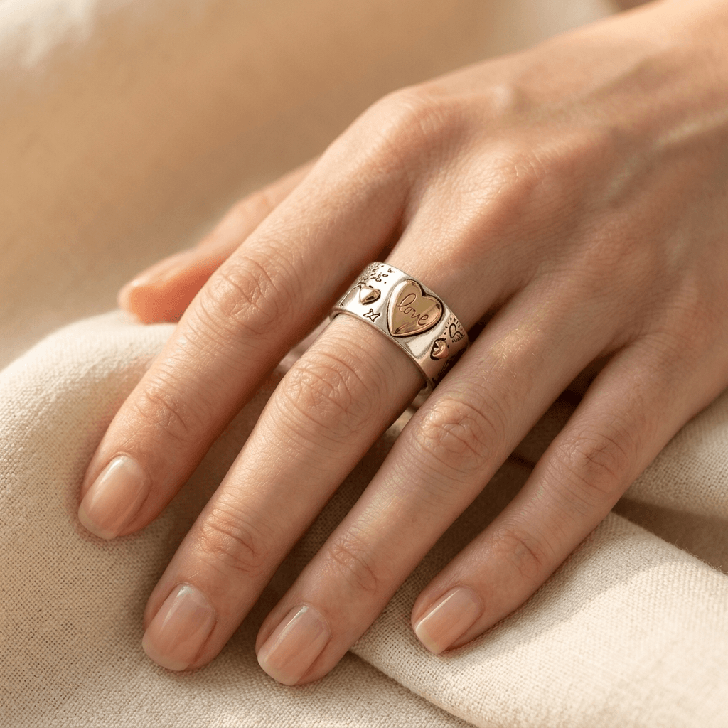 Anello a Cuore Vintage Bohemien in Argento e Oro