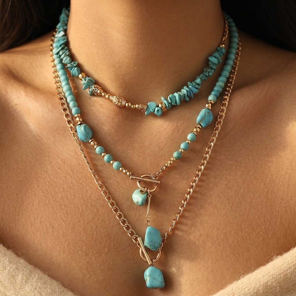 Collana a strati in oro e turchese Boho