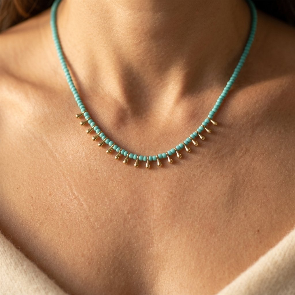 Collana di Perline a Goccia in Turchese e Oro Boho