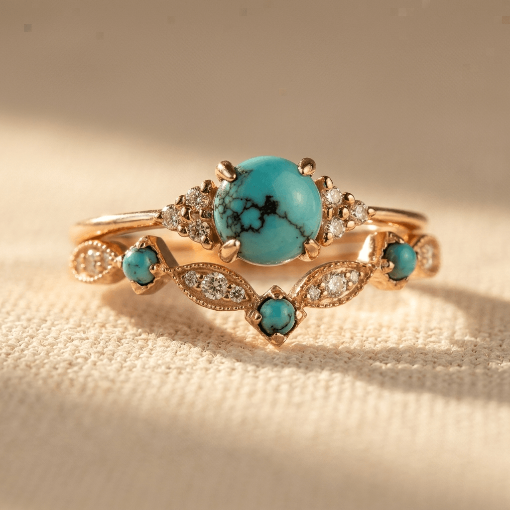 Anello Vintage Bohemien Placcato in Rame Turchese