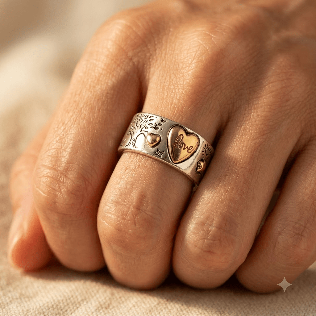 Anello a Cuore Vintage Bohemien in Argento e Oro