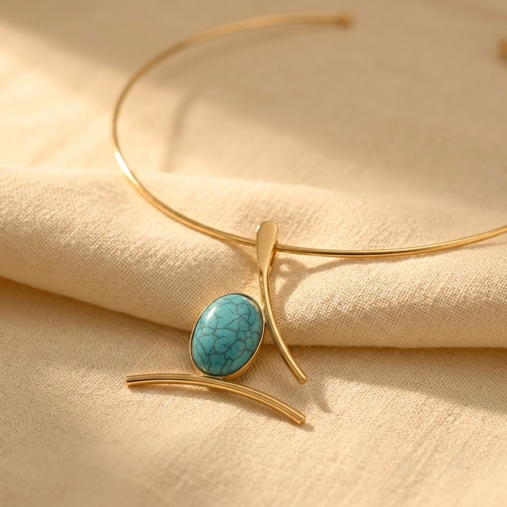 Collana con Pendente Ovale in Turchese e Oro Boho