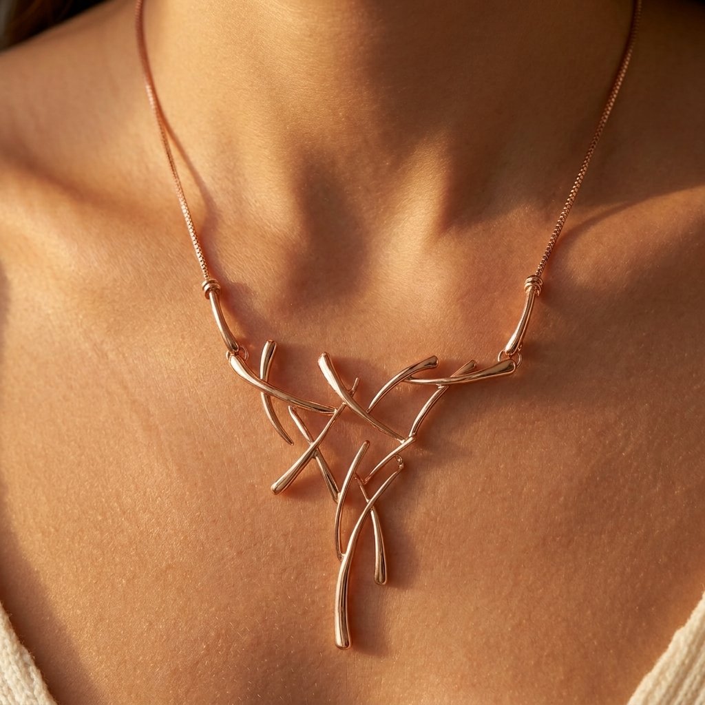 Collana con ramo di corna in oro rosa Boho