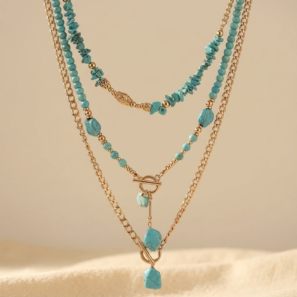 Collana a strati in oro e turchese Boho