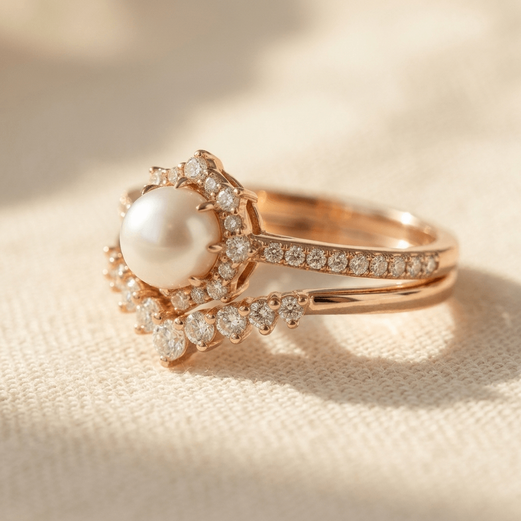 Anello Nuziale Vintage Bohemien con Incastonatura di Perle
