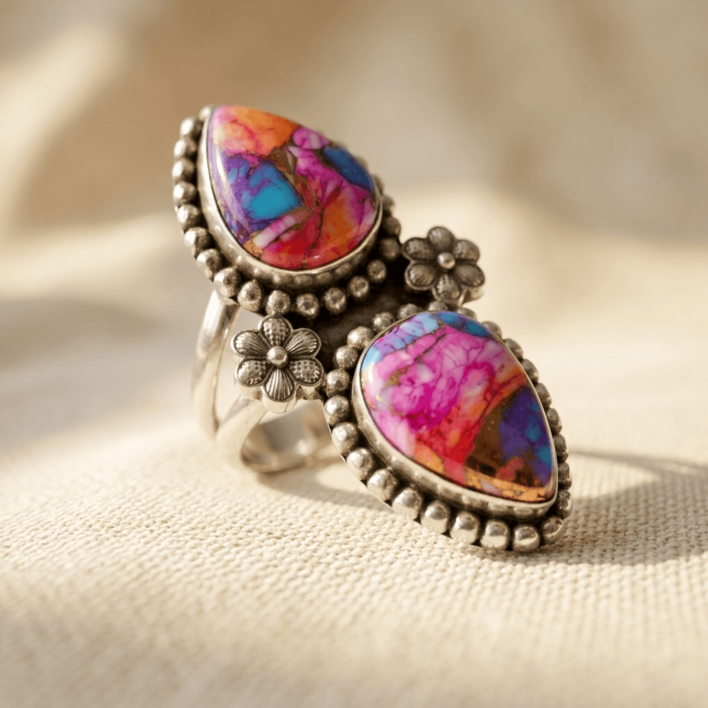 Anello Dichiarativo Incastonato in Turchese Bohemien