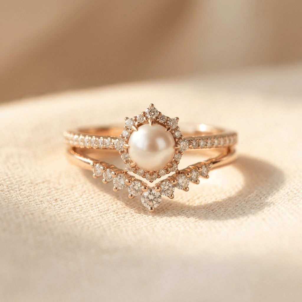 Anello Nuziale Vintage Bohemien con Incastonatura di Perle