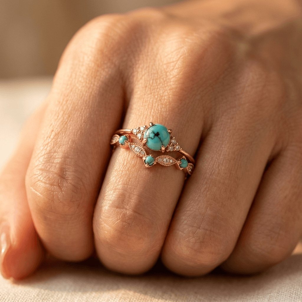 Anello Vintage Bohemien Placcato in Rame Turchese