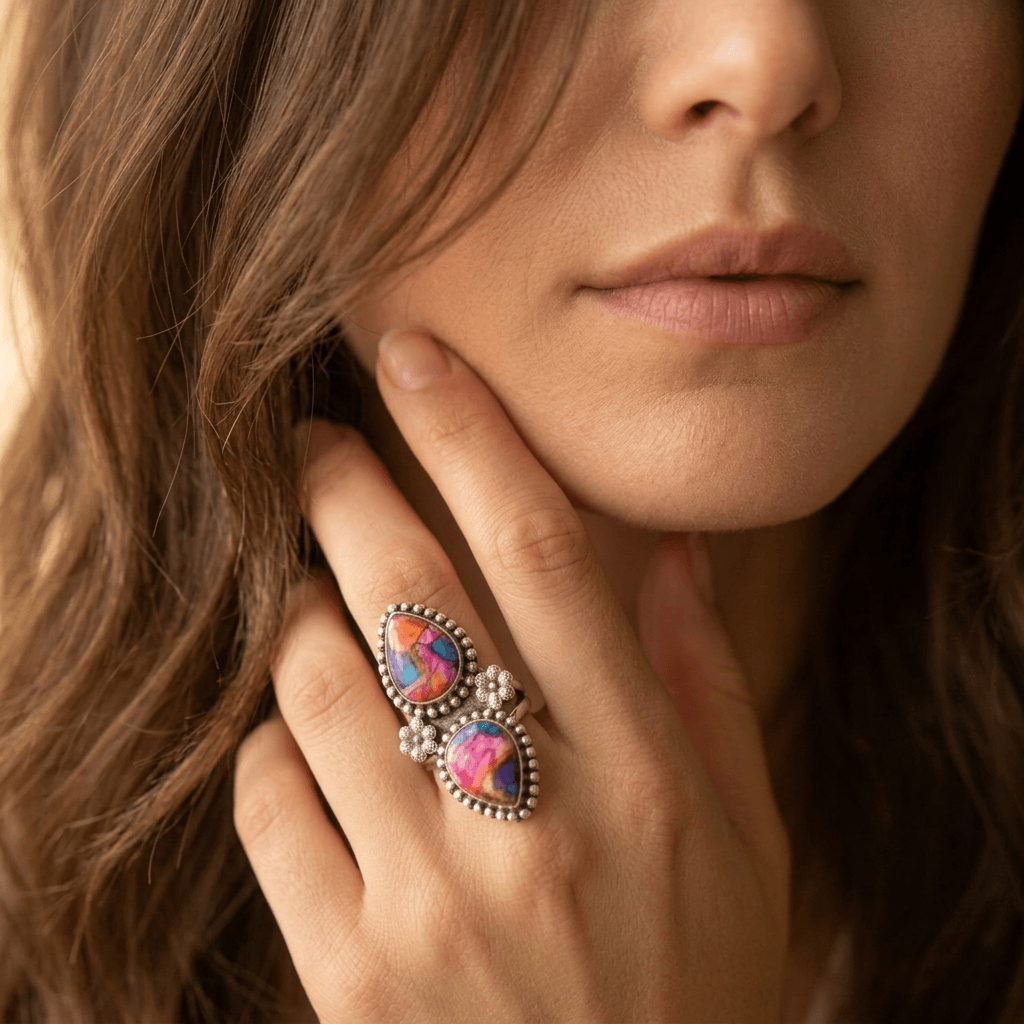 Anello Dichiarativo Incastonato in Turchese Bohemien
