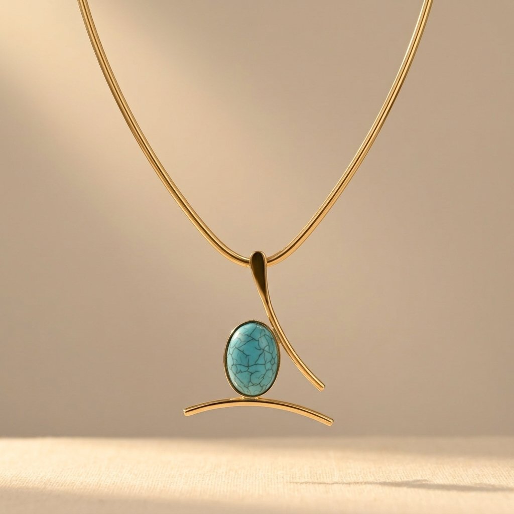 Collana con Pendente Ovale in Turchese e Oro Boho