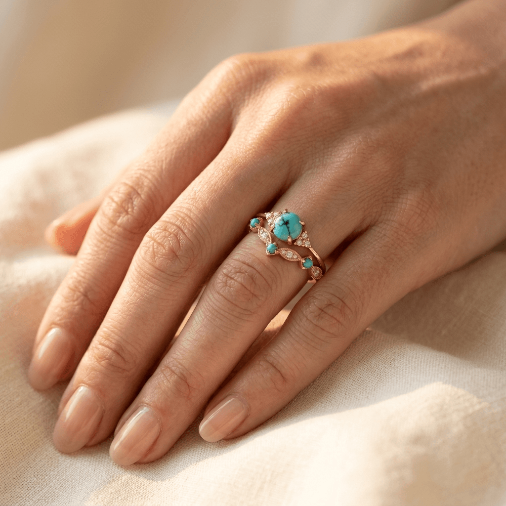 Anello Vintage Bohemien Placcato in Rame Turchese