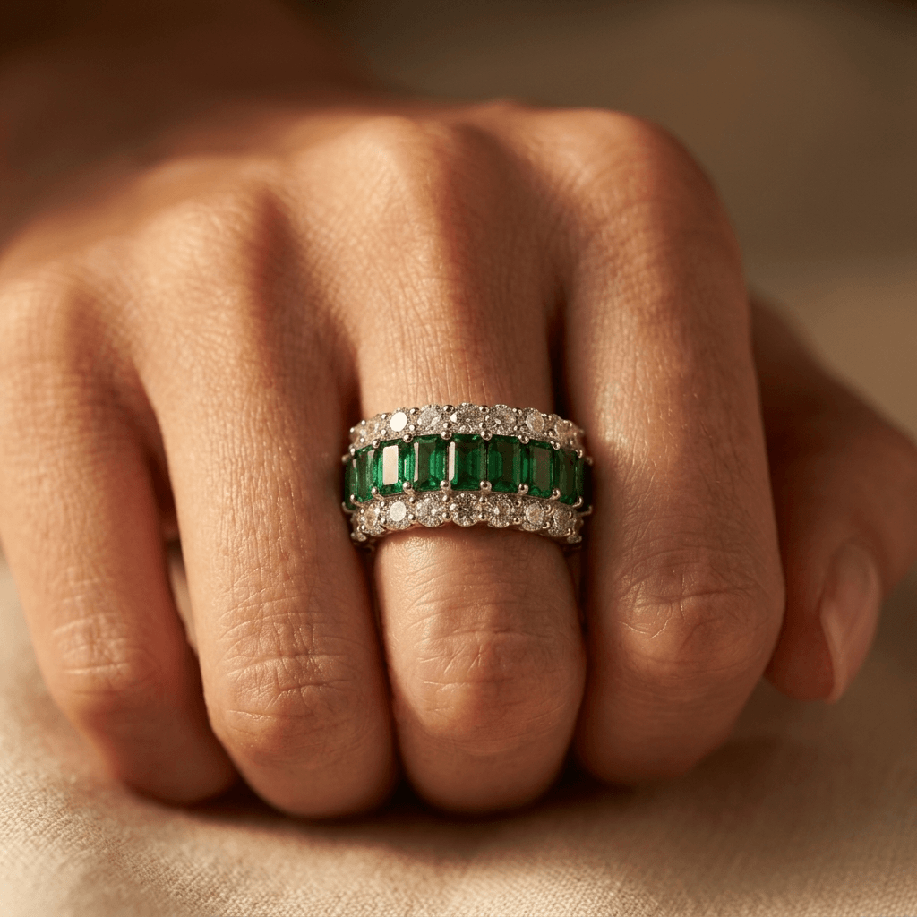 Anello in lega con zirconia cubica verde bohemien