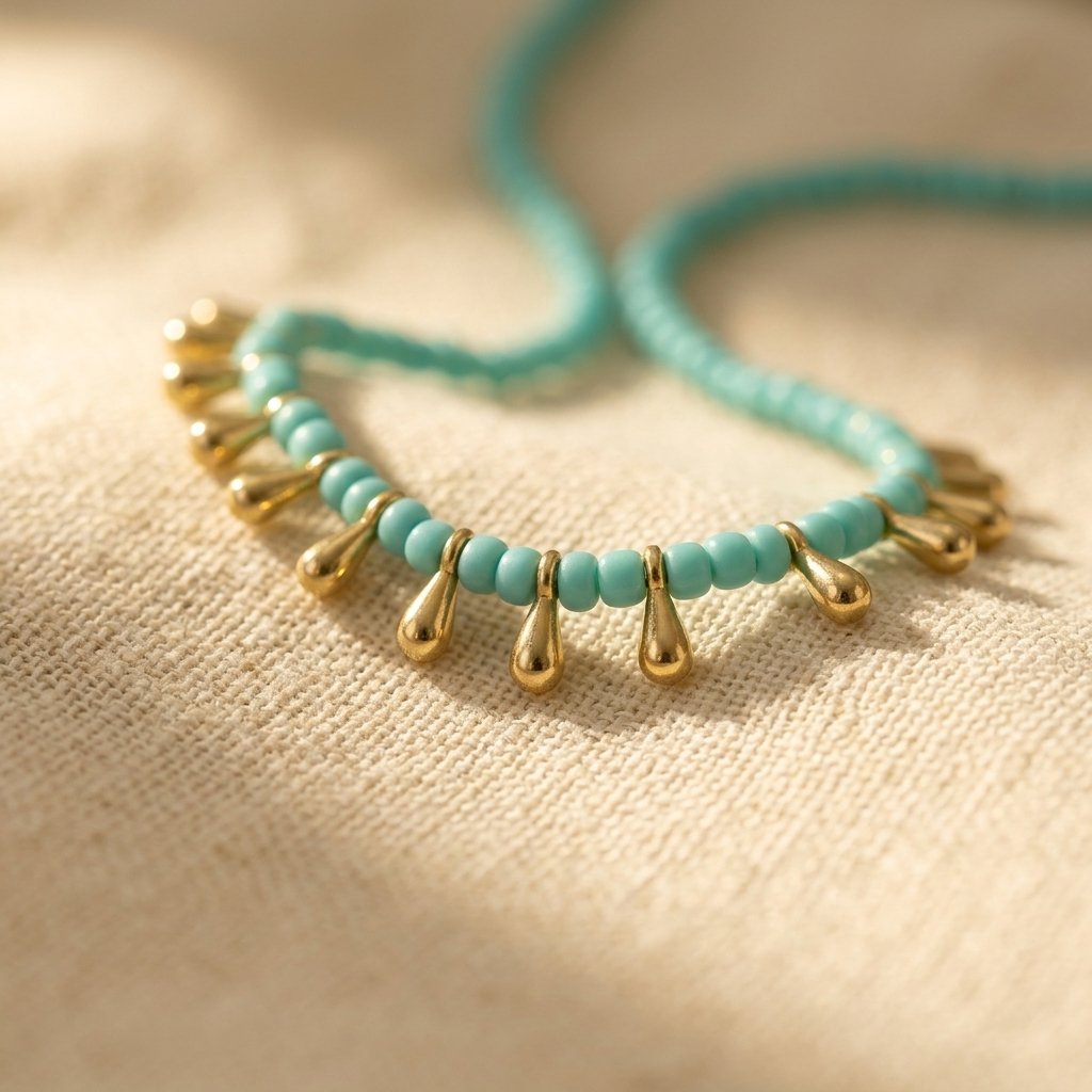 Collana di Perline a Goccia in Turchese e Oro Boho