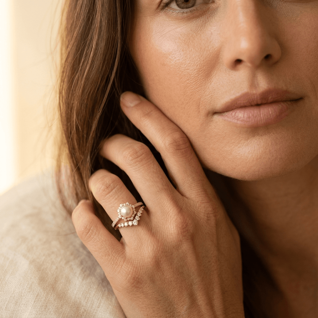 Anello Nuziale Vintage Bohemien con Incastonatura di Perle