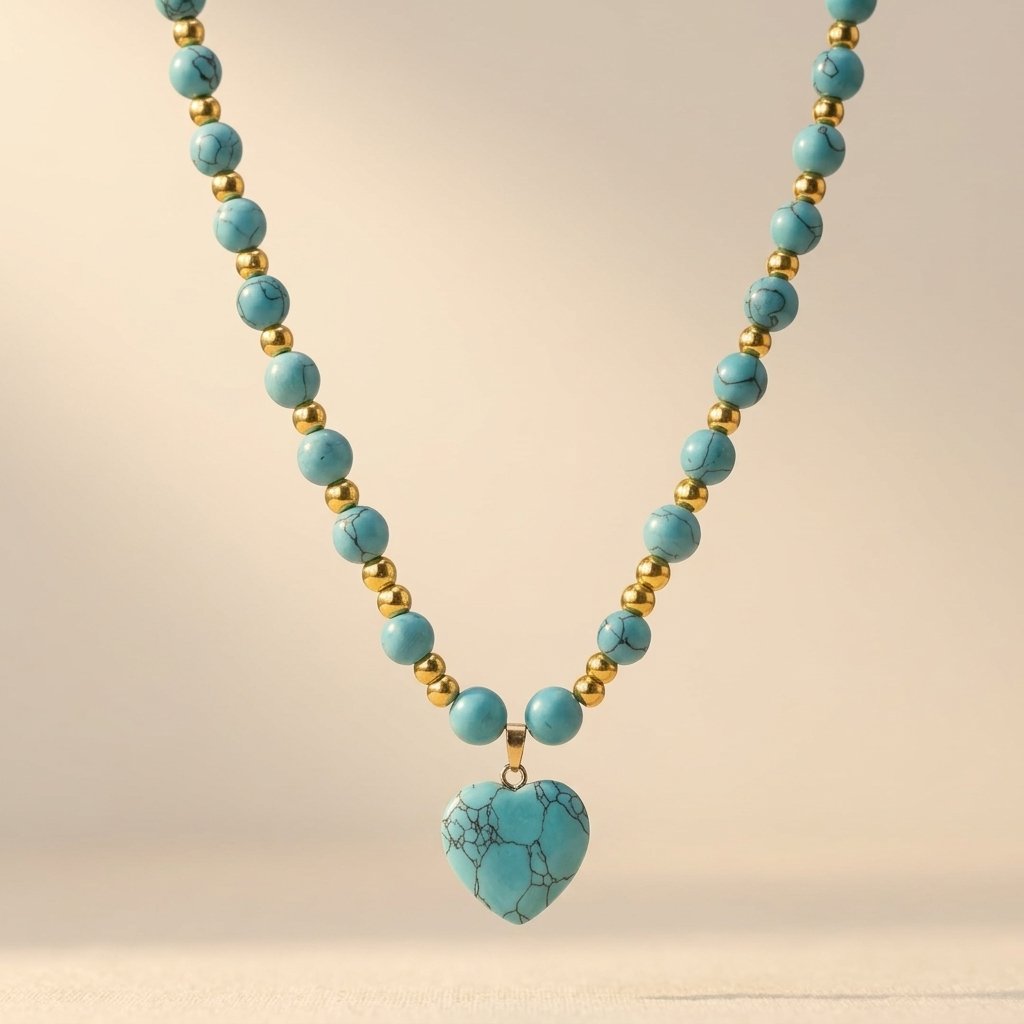 Collana di Perline a Cuore in Turchese e Oro Boho