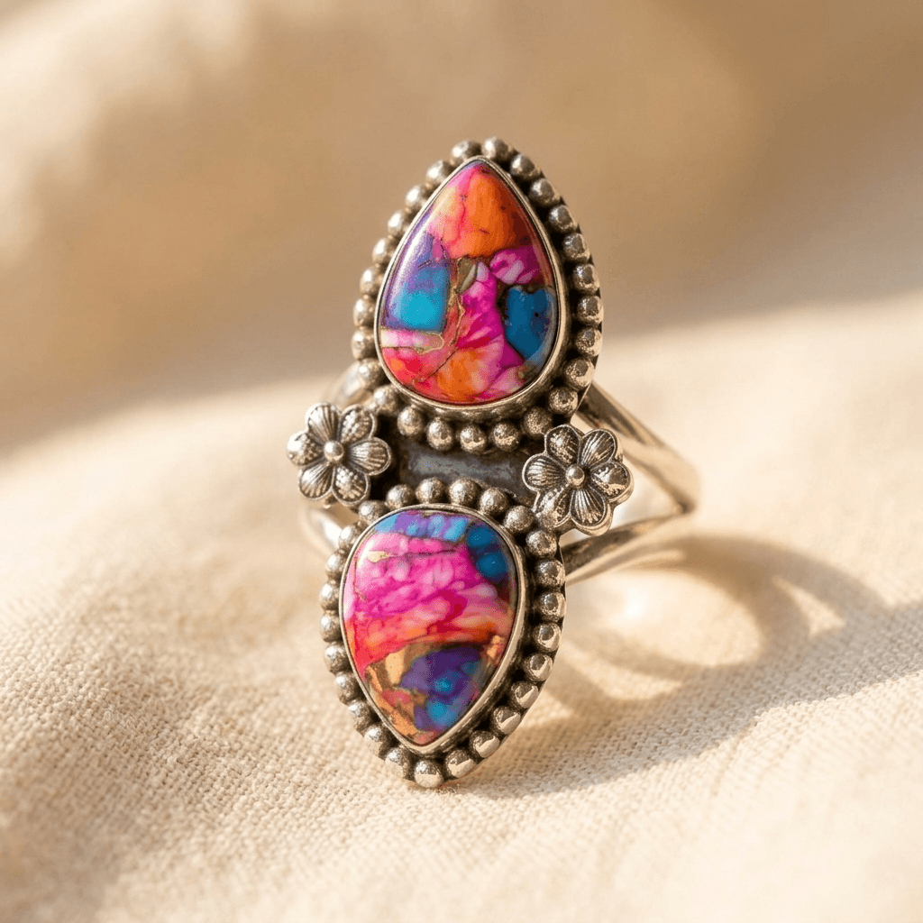 Anello Dichiarativo Incastonato in Turchese Bohemien