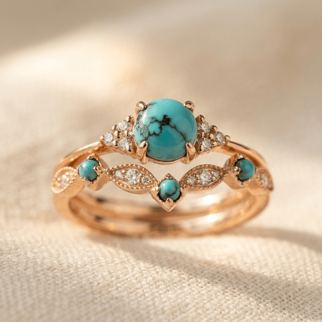 Anello Vintage Bohemien Placcato in Rame Turchese
