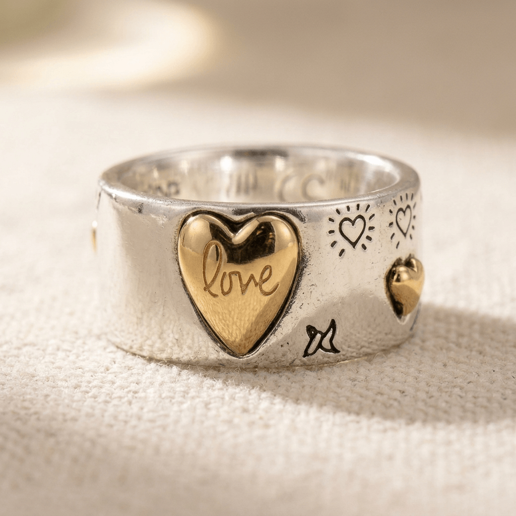 Anello a Cuore Vintage Bohemien in Argento e Oro
