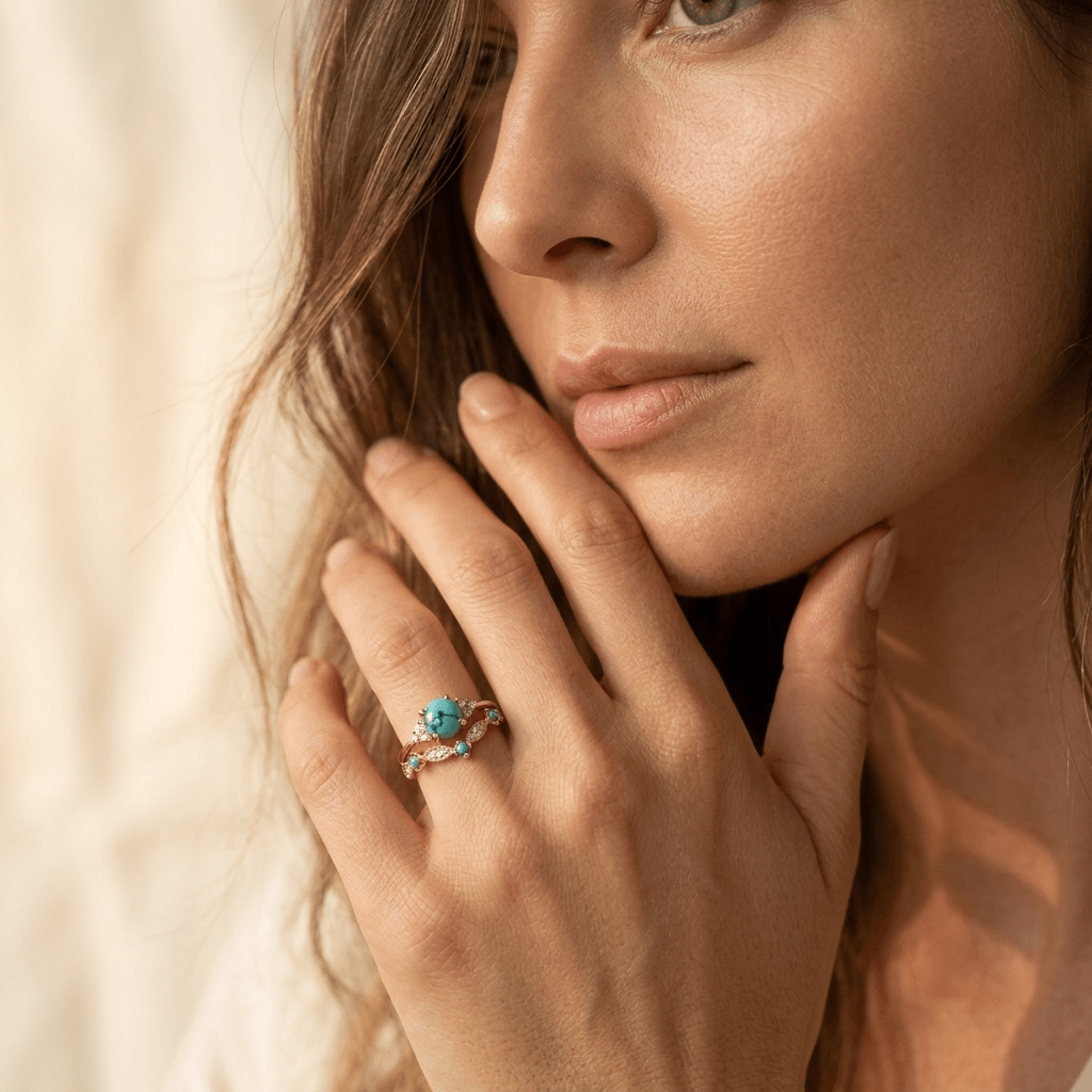 Anello Vintage Bohemien Placcato in Rame Turchese