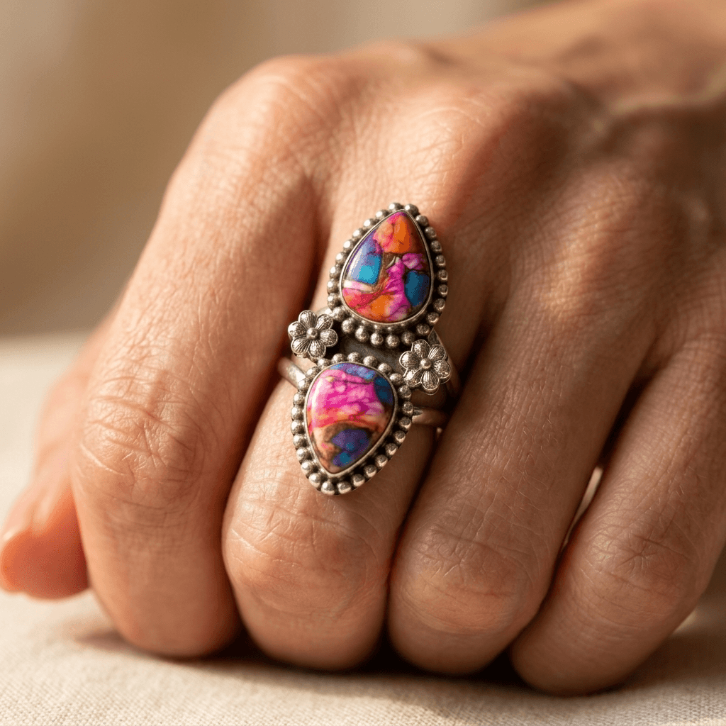 Anello Dichiarativo Incastonato in Turchese Bohemien