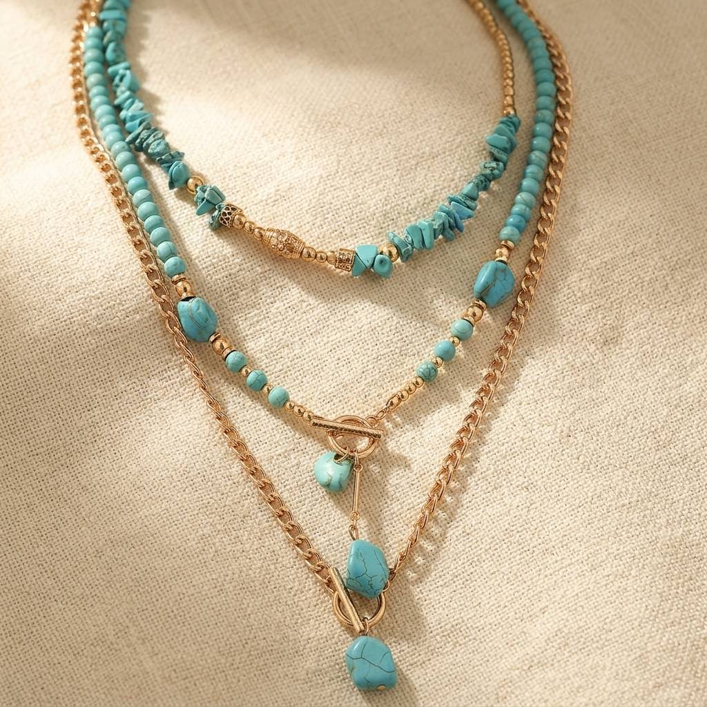 Collana a strati in oro e turchese Boho