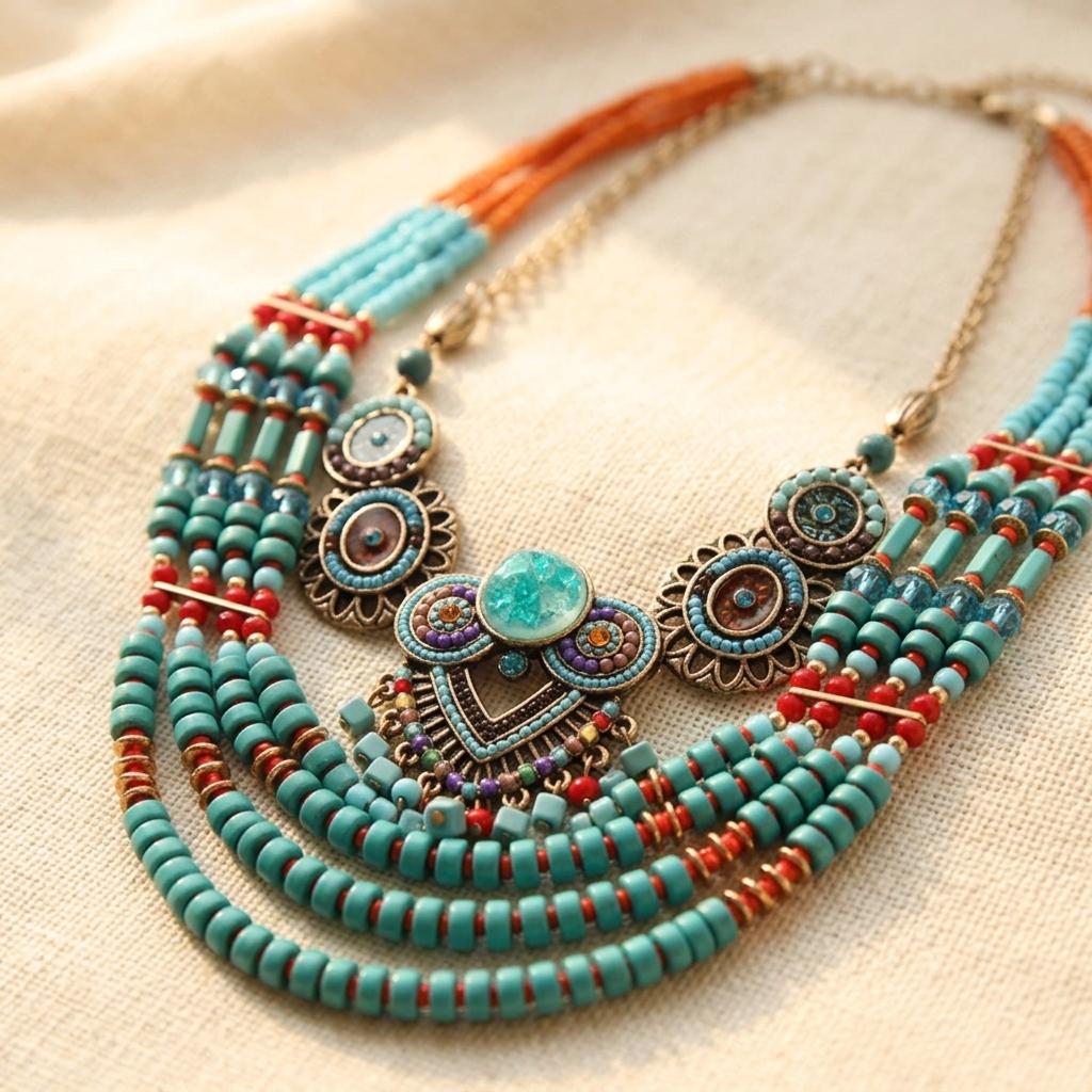 Collana a strati di perline turchesi in stile bohemien