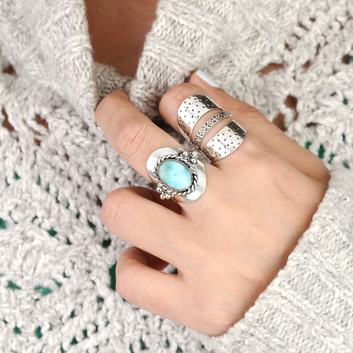 Anello Boho in Argento con Larimar Ovale Vintage