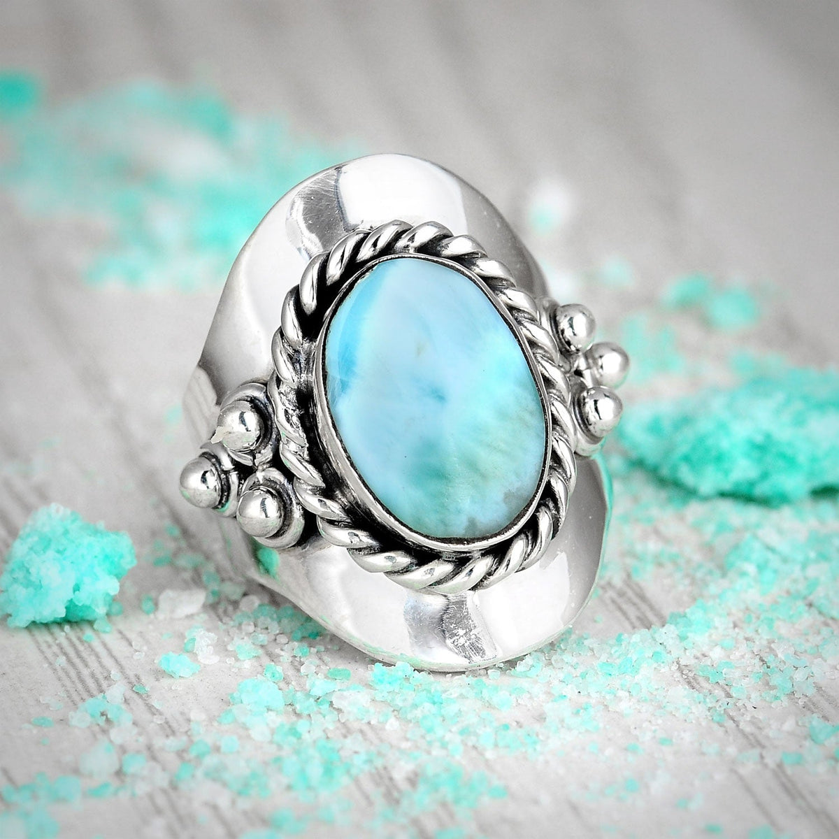 Anello Boho in Argento con Larimar Ovale Vintage