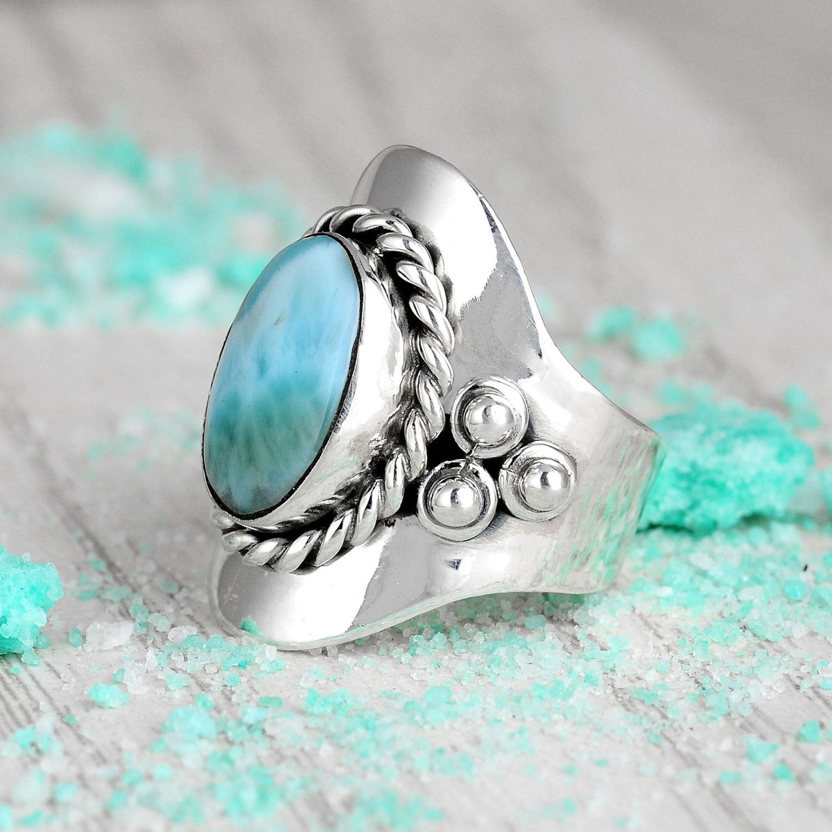 Anello Boho in Argento con Larimar Ovale Vintage