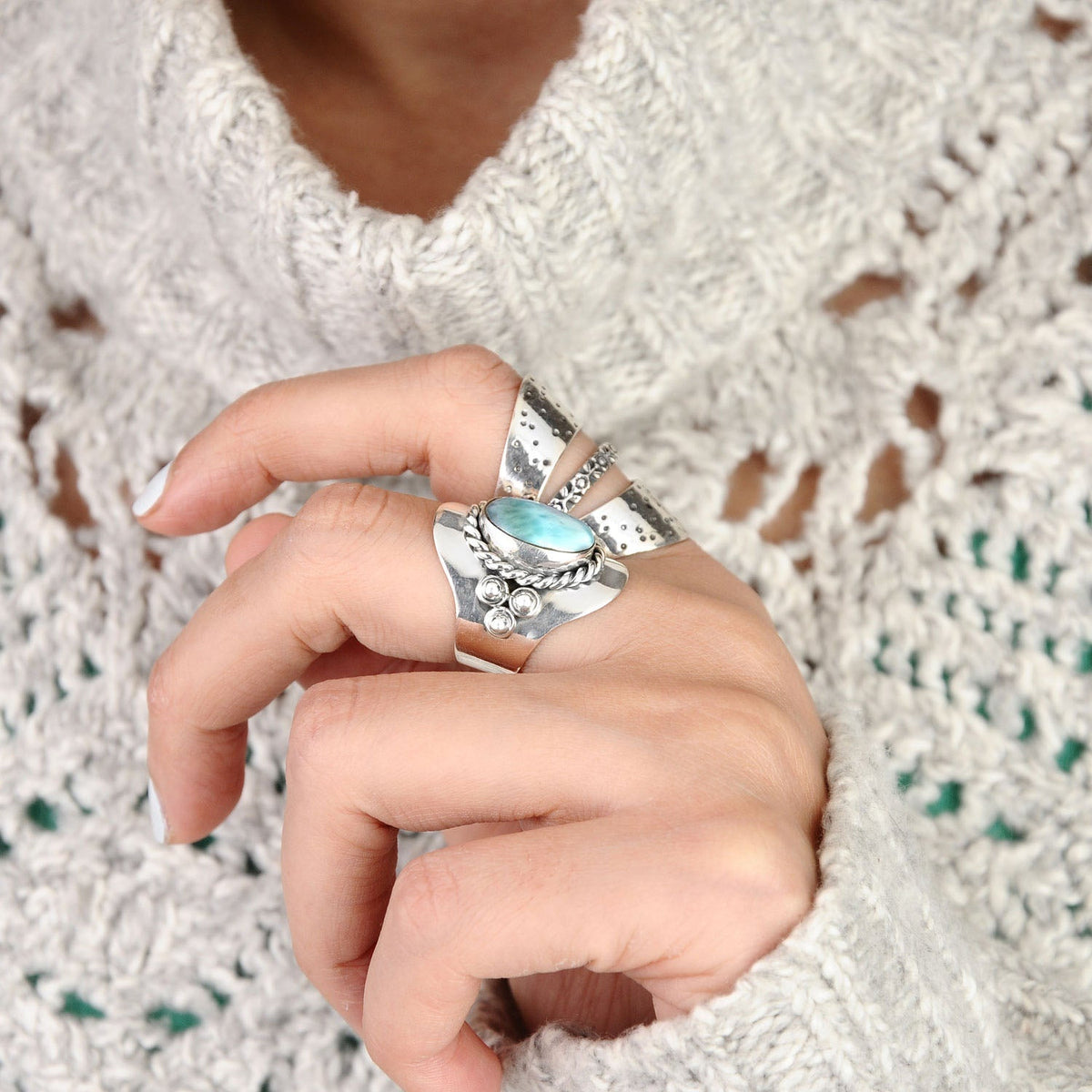 Anello Boho in Argento con Larimar Ovale Vintage
