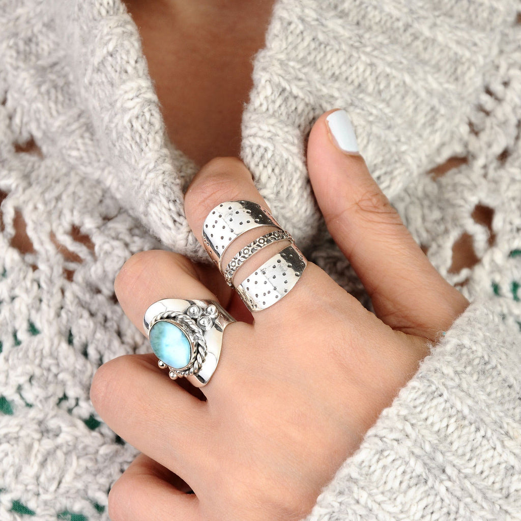 Anello Boho in Argento con Larimar Ovale Vintage